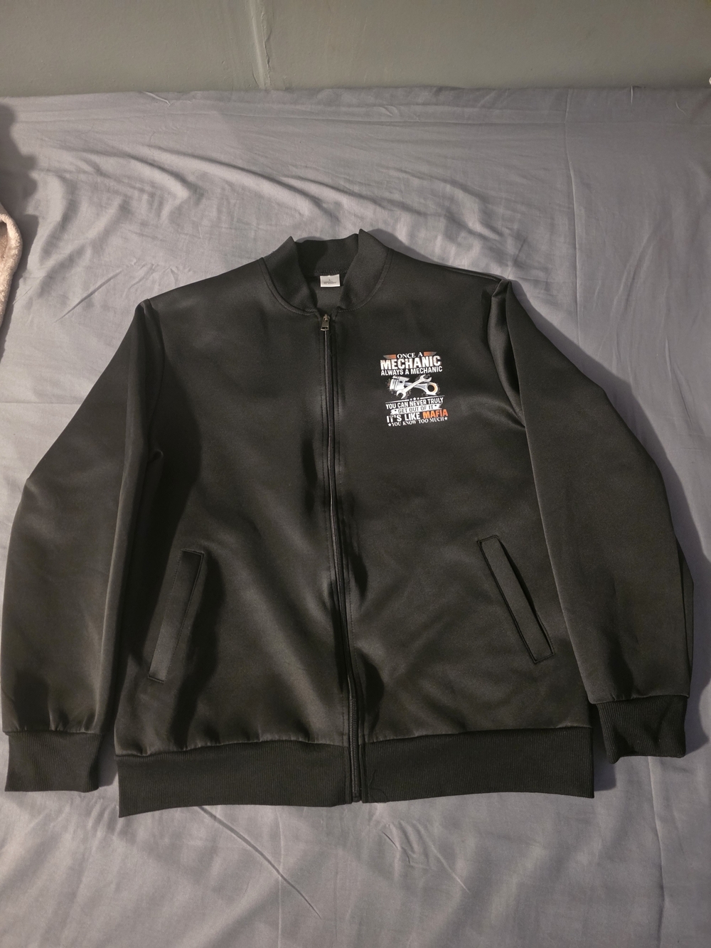 Black Men’s Zip-Up Mechanic Graphic Jacket